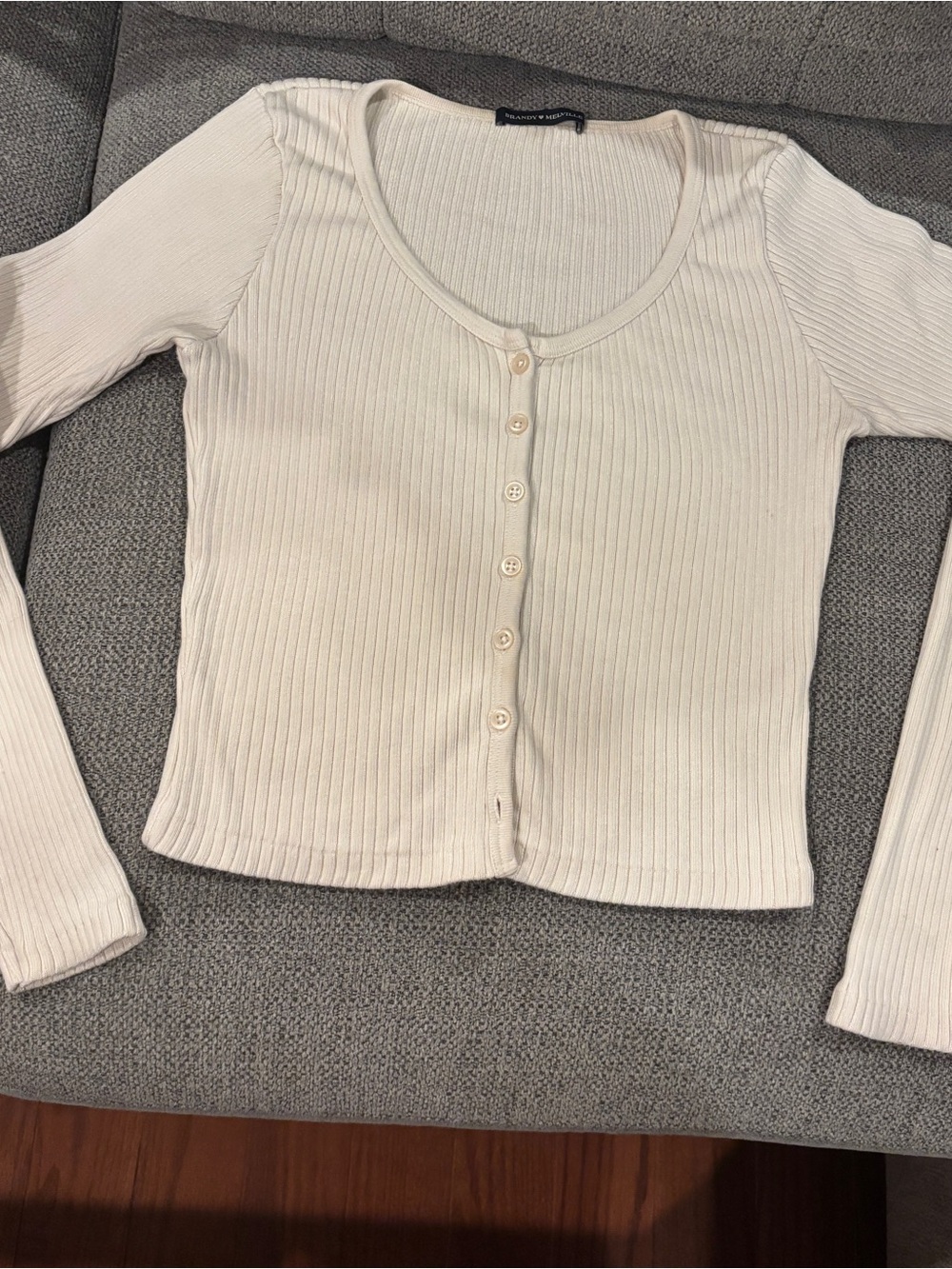 Brandy Melville cream ribbed knit cardigan with buttons one size